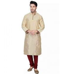 Dupion Silk Men's Designer Indian Kurta Pyjama gold texture