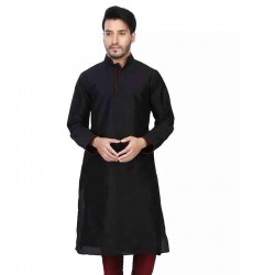 Dupion Silk Men's Designer Indian Kurta Pyjama black