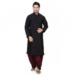 Mens Cotton Silk Kurta and Dhoti Pant Set black