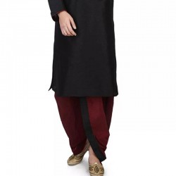 Mens Cotton Silk Kurta and Dhoti Pant Set black