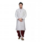 Mens Cotton Silk Kurta and Dhoti Pant Set white