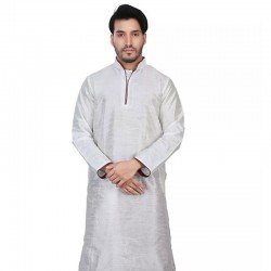 Mens Cotton Silk Kurta and Dhoti Pant Set white