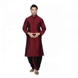 Mens Cotton Silk Kurta and Dhoti Pant Set Marron