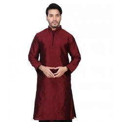 Mens Cotton Silk Kurta and Dhoti Pant Set Marron