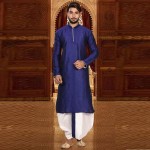 Mens Cotton Silk Kurta and Dhoti Pant Set Royal Blue