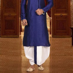 Mens Cotton Silk Kurta and Dhoti Pant Set Royal Blue