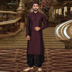 Mens Cotton Silk Kurta and Dhoti Pant Set Wine Red