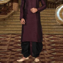 Mens Cotton Silk Kurta and Dhoti Pant Set Wine Red