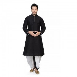 Mens Cotton Silk Kurta and Dhoti Pant Set black