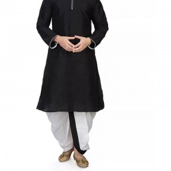 Mens Cotton Silk Kurta and Dhoti Pant Set black