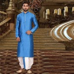 Mens Cotton Silk Kurta and Dhoti Pant Set Blue