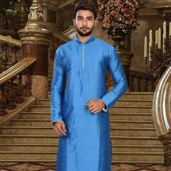 Mens Cotton Silk Kurta and Dhoti Pant Set Blue