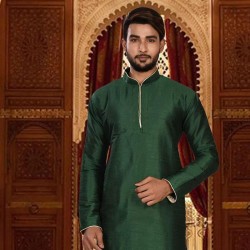 Mens Cotton Silk Kurta and Dhoti Pant Set green