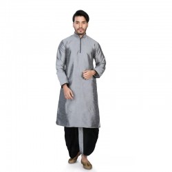 Mens Cotton Silk Kurta and Dhoti Pant Set grey