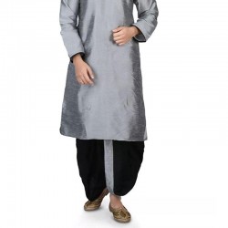 Mens Cotton Silk Kurta and Dhoti Pant Set grey