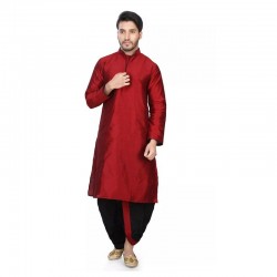 Mens Cotton Silk Kurta and Dhoti Pant Set red