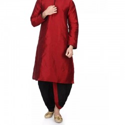 Mens Cotton Silk Kurta and Dhoti Pant Set red