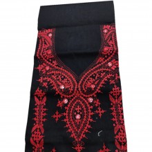 Gujrati Cotton dress material (Black With Red Work)