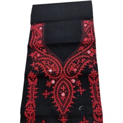 Gujrati Cotton dress material (Black With Red Work)