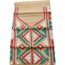 Gujrati Cotton dress material (Peach Cream with white - green and red combination work)