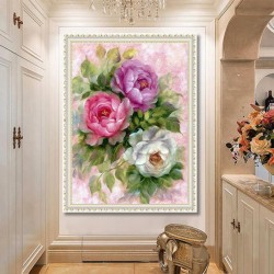 5d diamond painting living room peony flower part stick drill(Diamond+tool+canvas)