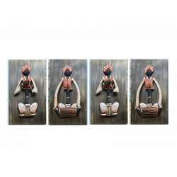 RAJASTANI MUSICIAN SET OF 4 (WOODEN BACHGOUND) ANTIQUE