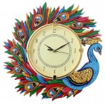Home Decorative Wooden Wall Clock (Multi Color Peacock)