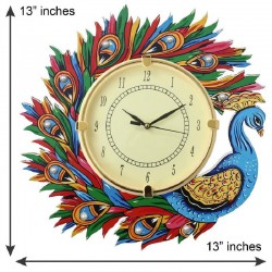 Home Decorative Wooden Wall Clock (Multi Color Peacock)