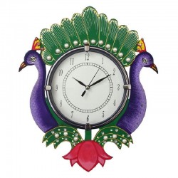 Home Decorative Wooden Wall Clock ( Purple Peacock )