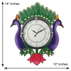 Home Decorative Wooden Wall Clock ( Purple Peacock )