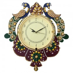 Home Decorative Wooden Wall Clock ( Reflected Peacock Pair )