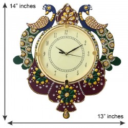 Home Decorative Wooden Wall Clock ( Reflected Peacock Pair )