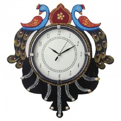 Home Decorative Wooden Wall Clock ( Reflected Peacock Pair )