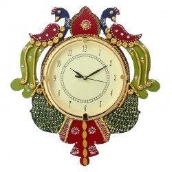 Home Decorative Wooden Wall Clock ( Reflected Peacock Pair )