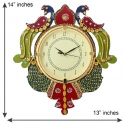 Home Decorative Wooden Wall Clock ( Reflected Peacock Pair )