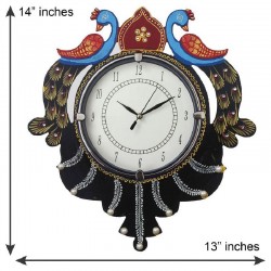 Home Decorative Wooden Wall Clock ( Reflected Peacock Pair )