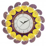 Home Decorative Wooden Wall Clock ( Yellow & Purple )