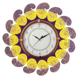 Home Decorative Wooden Wall Clock ( Yellow & Purple )
