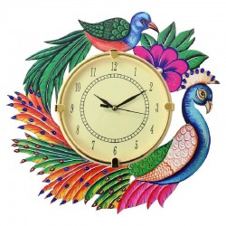 Home Decorative Wooden Tow Peacock Wall Clock 