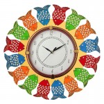 Home Decorative Wooden Wall Clock ( Multi color fish round wall clock )