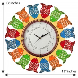 Home Decorative Wooden Wall Clock ( Multi color fish round wall clock )