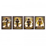 RAJASTANI MUSICIAN SET OF 4 (WOODEN BACHGOUND) COLOUR