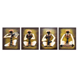 RAJASTANI MUSICIAN SET OF 4 (WOODEN BACHGOUND) COLOUR