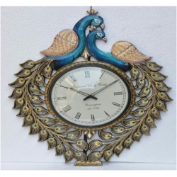 Two Peacock Dancing Clock Wall Hanging