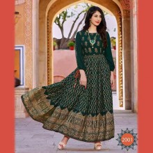 Fabdrape embroidered stitched Anarkali Suit-Green