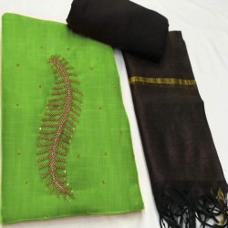 Hand Work Dress Material with Dupatta-Green Handoven-Handcrafted