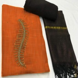 Hand Work Dress Material with Dupatta-Orange Handoven-Handcrafted