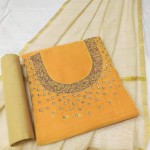Hand Work Dress Material with Dupatta-Yellow Handoven-Handcrafted
