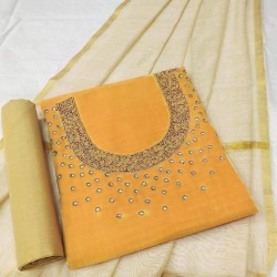 Hand Work Dress Material with Dupatta-Yellow Handoven-Handcrafted