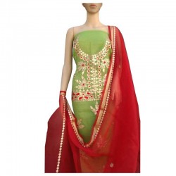 Kota Doriya Dress Material-Green&Red